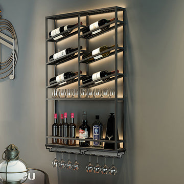 Industrial Wall Mounted Wine Rack with Glass Rack -Black